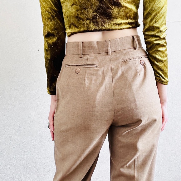 MAXMARA Italian Wool Mohair Beige Wide Leg High Cuff Waisted Trousers Pants - Picture 6 of 12